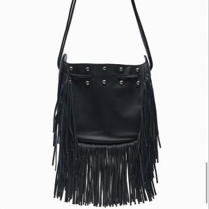 Zara Fringed Leather Bucket Bag